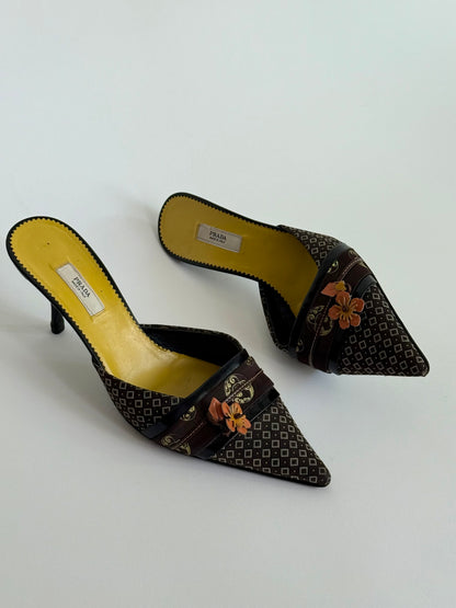 SS2003 Prada Flower Brown Mules (IT37 / US6.5-7)