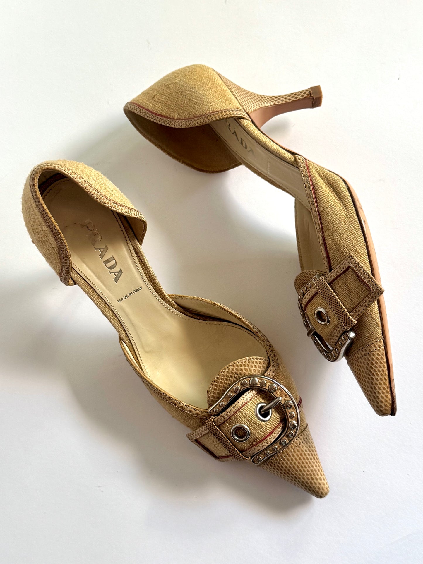 Prada Canvas Beige Buckle D'Orsay Pumps(IT36.5 / US7-7.5)
