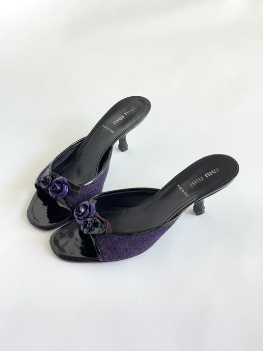 90's Miu Miu Rose Tweed Sandal (IT37 / US7-7.5)