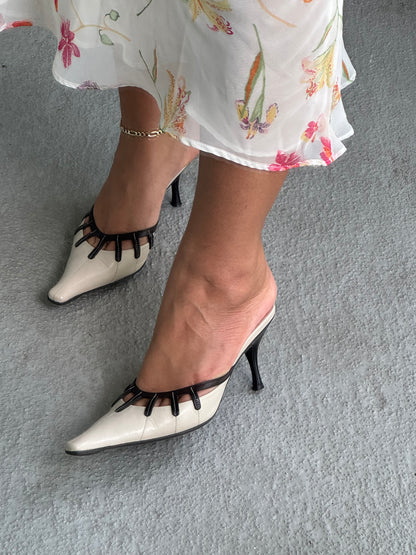 Prada Cutout Beige Leather Mules (IT35.5 / US5-5.5)