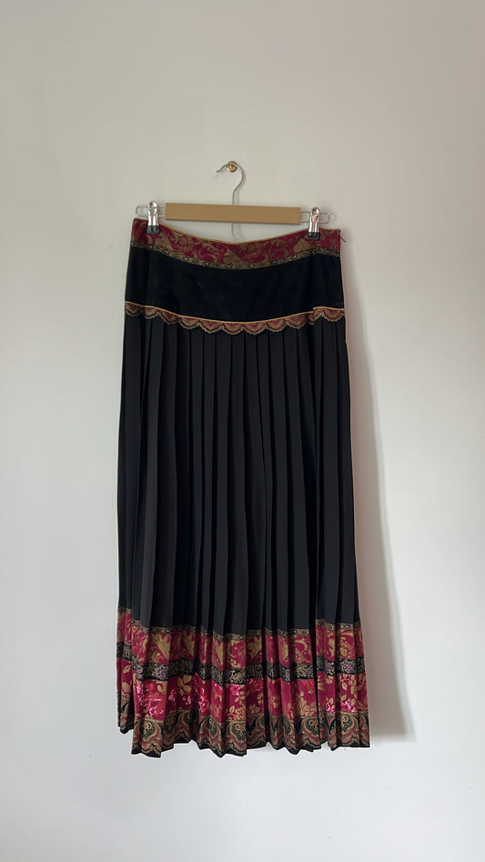 Roberto Cavalli Silk and Leather Pleaded Skirt (M-L)