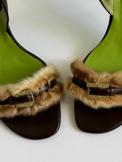Gianni Versace Furry Slingback Sandals (IT39.5 / US9-9.5)
