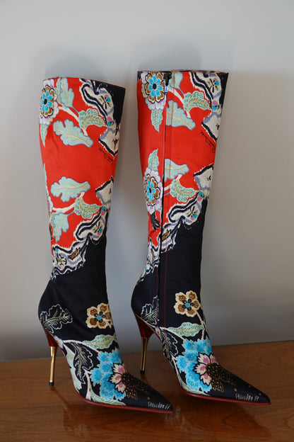 SS2003 Roberto Cavalli Chinoiserie Red Satin Boots (IT35 / US5-5.5)