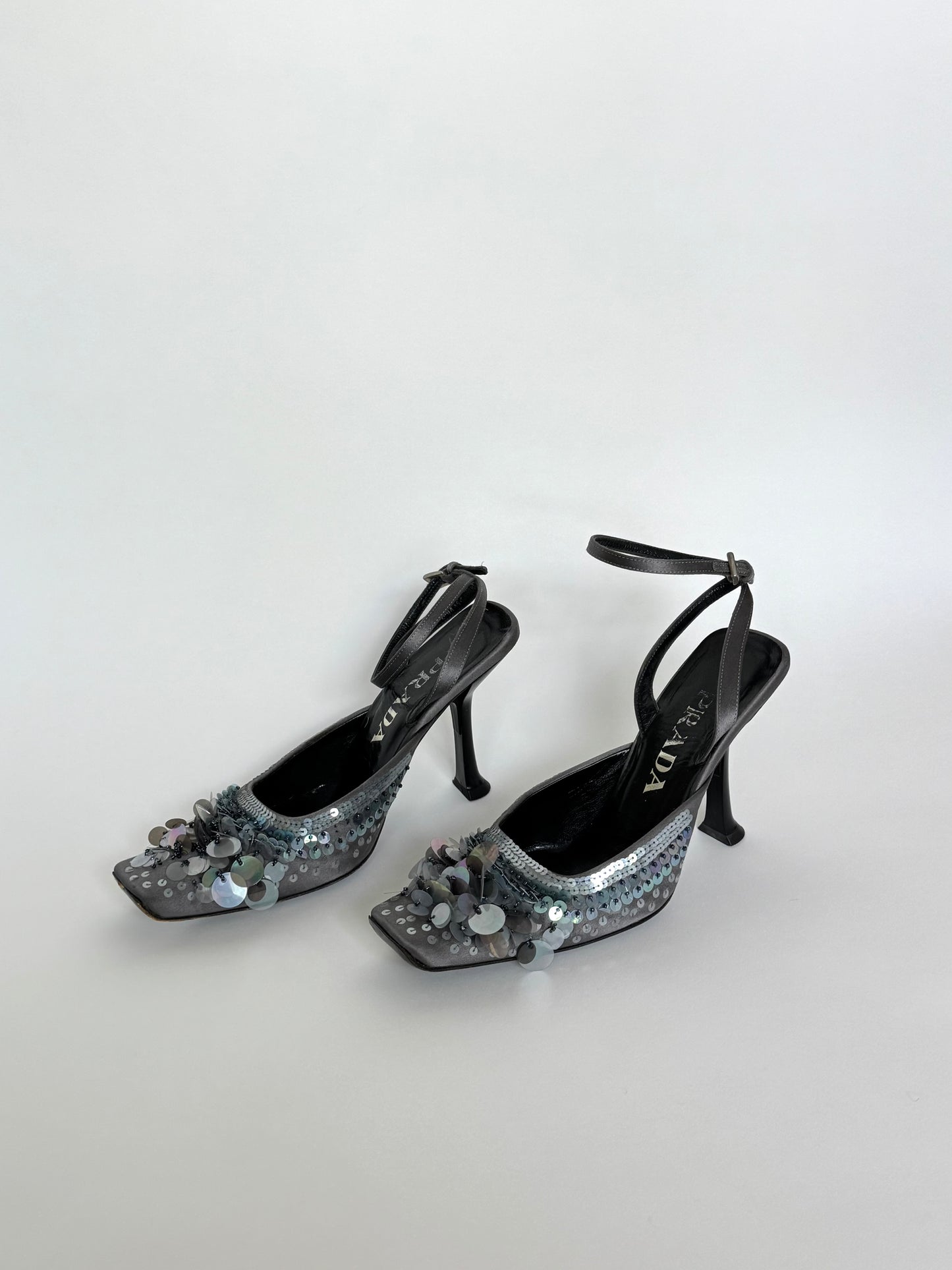 FW 1999 Prada Grey Sequin Heel