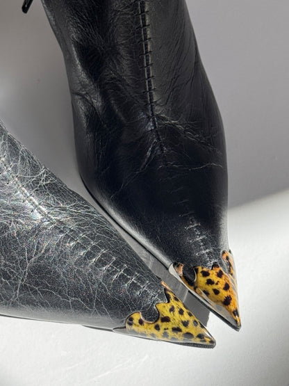 Roberto Cavalli FW2001 Leopard Tip Ankle Boots (IT37 / US7-7.5)