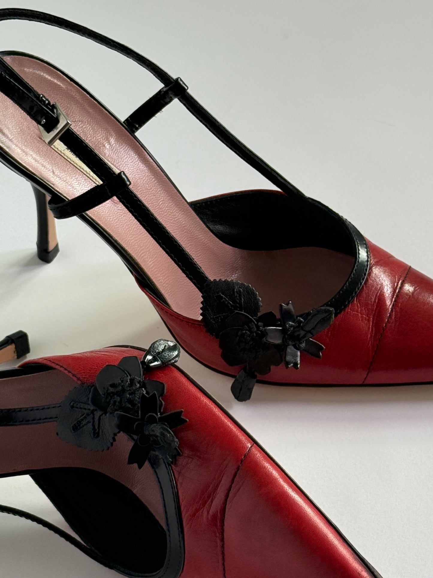 Prada Floral Accent Red Slingbacks (IT36 / US5.5-6)