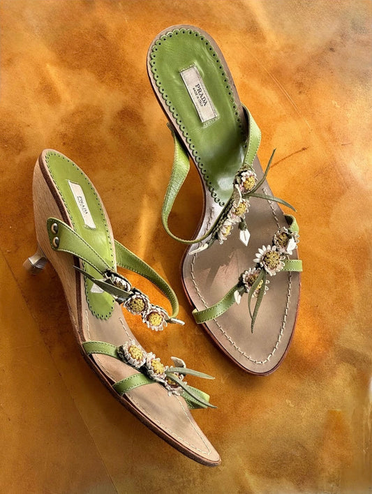 Prada Green Flower Sandals (IT38.5 / US8-8.5)