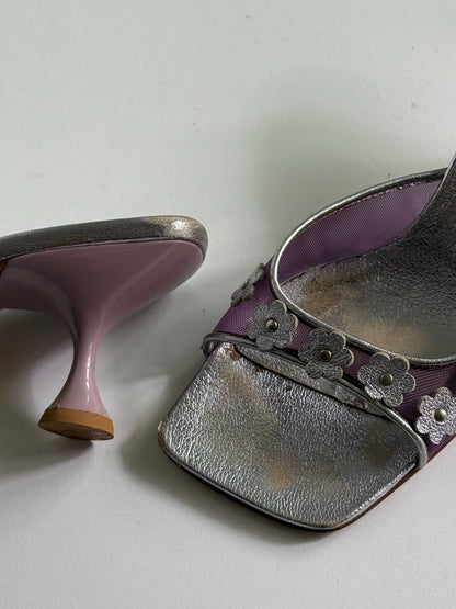 FW1999 Miu Miu Metallic Purple Mesh Floral Sandals (IT37.5 / US7-7.5)