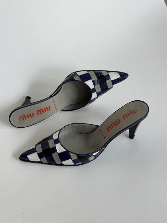 SS2001 Miu Miu Checkered Purple Woven Leather Mules (IT36.5 / US6-6.5)