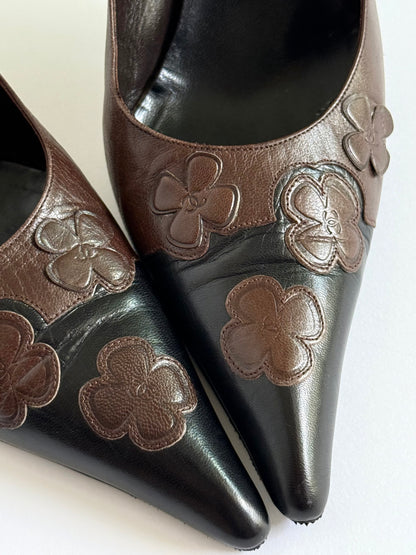 CHANEL FW2001 Brown Clover Slingbacks (IT40 / US8.5-9)