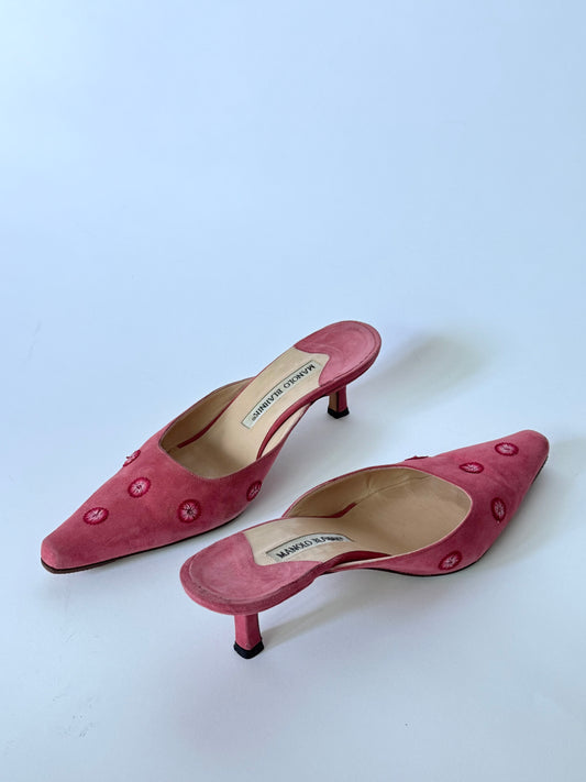 Vintage Manolo Blahnik Coral Suede Mules (IT36 / US5-5.5)