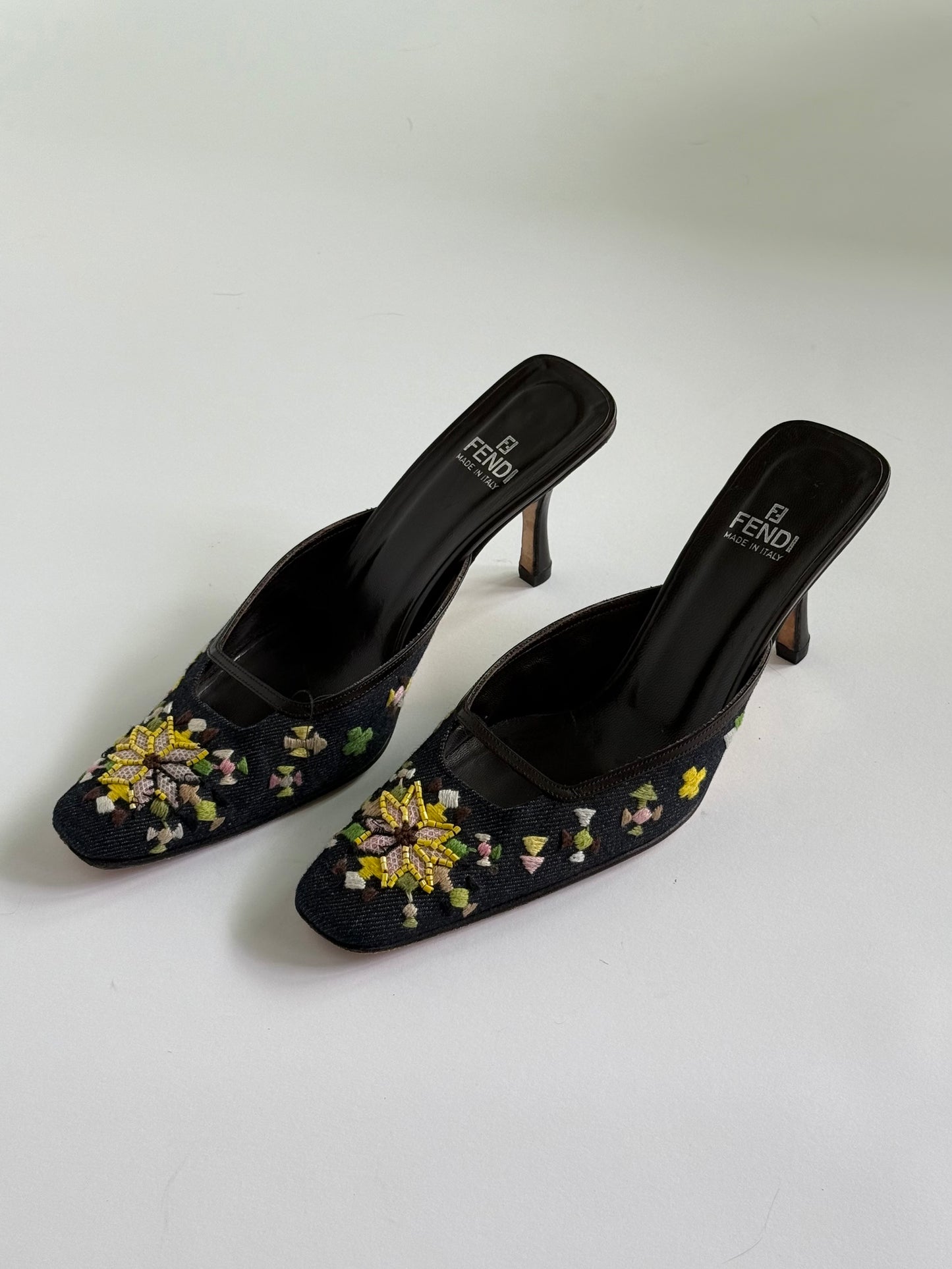 Fendi Embroidered Denim Mules (IT38.5 / US8-8.5)