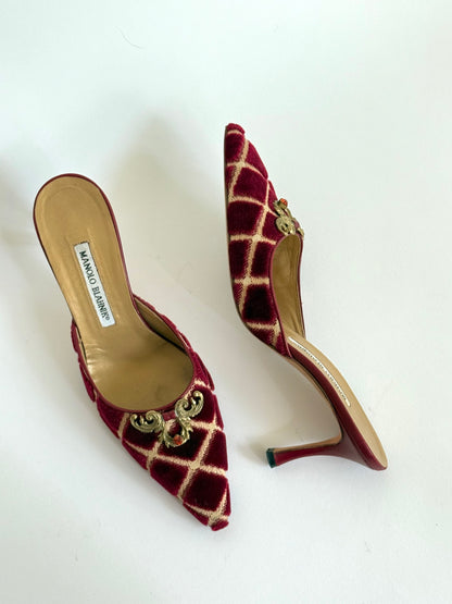 Manolo Blahnik Velvet Printed Mules (IT37 / US6-6.5)