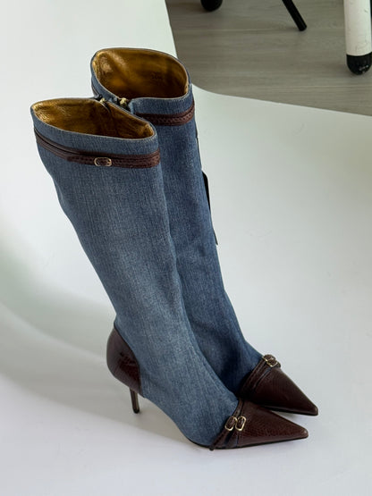Dolce and Gabbana Denim Snakeskin Boots (IT36 /US6-6.5)