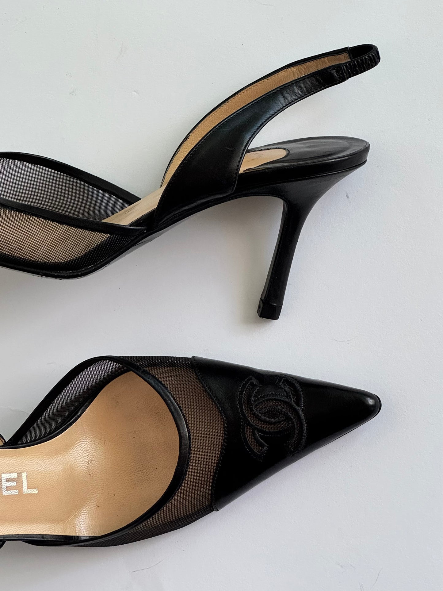 CHANEL CC Logo Slingback Pumps (IT38 / US6.5-7)