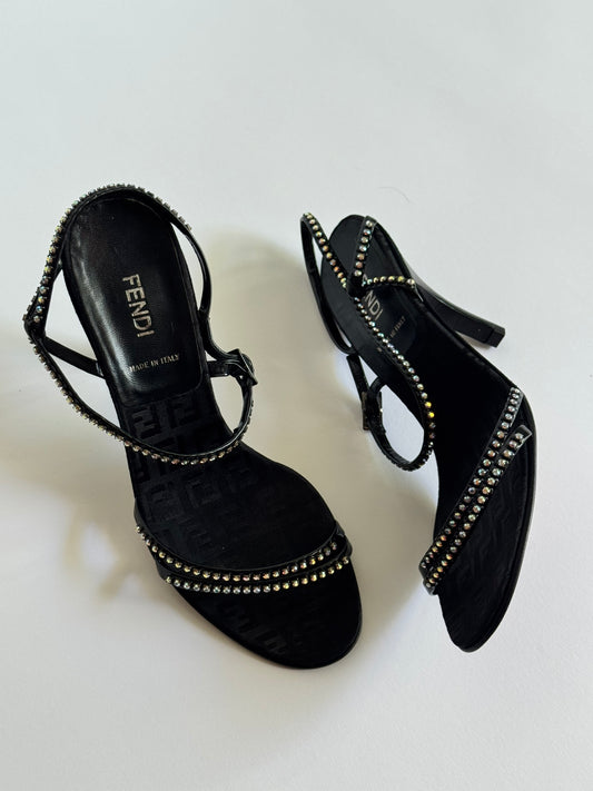 Fendi Black Monogram Jewel Sandals (IT37.5  / US7-7.5)