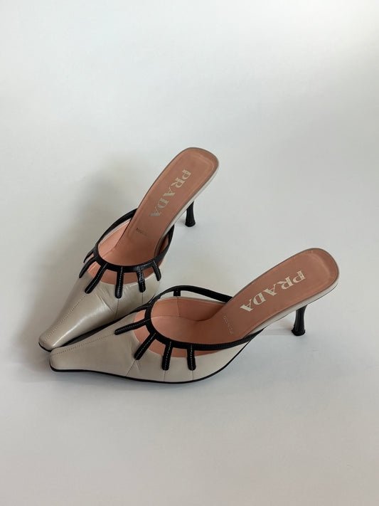 Prada Cutout Beige Leather Mules (IT35.5 / US5-5.5)