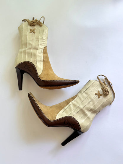 Christian Dior Western Brown Suede and Leather Ankle Boots (IT36 / US6-6.5)