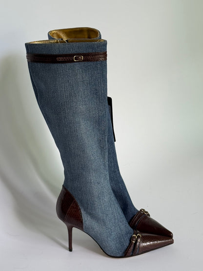 Dolce and Gabbana Denim Snakeskin Boots (IT36 /US6-6.5)