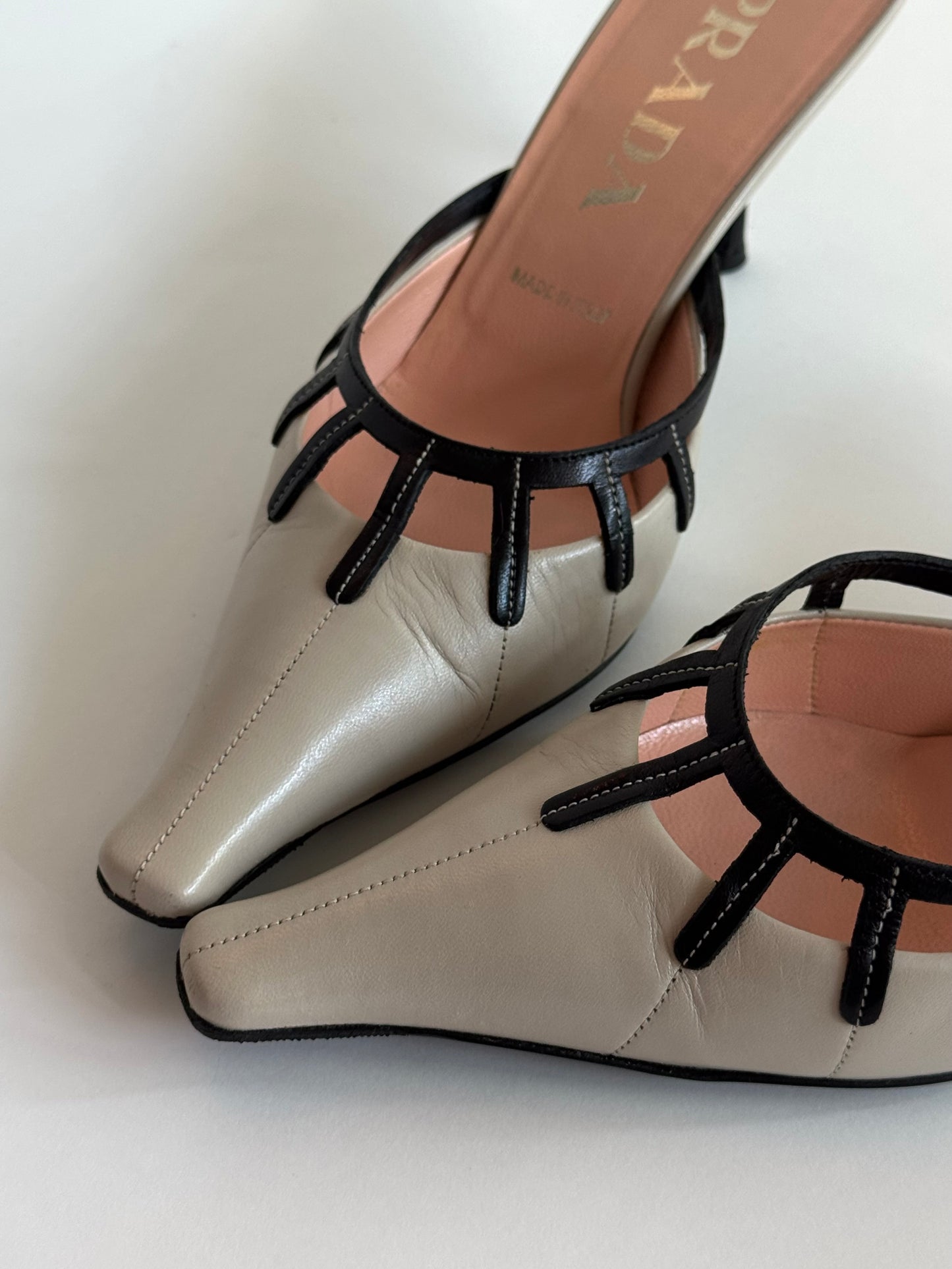 Prada Cutout Beige Leather Mules (IT35.5 / US5-5.5)