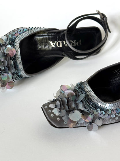 FW 1999 Prada Grey Sequin Heel