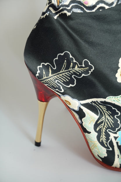 SS2003 Roberto Cavalli Chinoiserie Red Satin Boots (IT35 / US5-5.5)