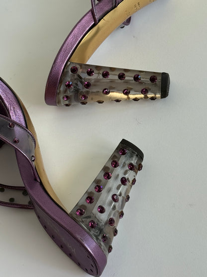 FW2003 Yves Saint Laurent Purple Crystal Embellishment Slides (IT39 / US8-8.5)