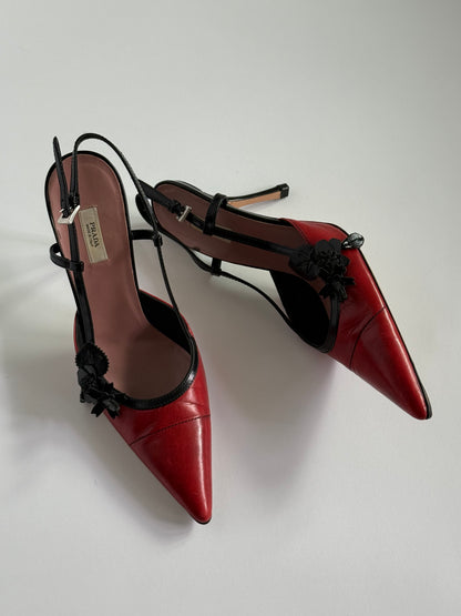 Prada Floral Accent Red Slingbacks (IT36 / US5.5-6)
