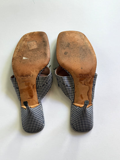 Prada Blue Gingham Floral Sandals(IT37 / US6.5-7)