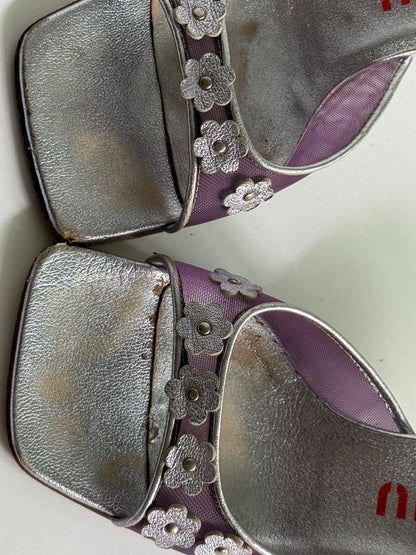 FW1999 Miu Miu Metallic Purple Mesh Floral Sandals (IT37.5 / US7-7.5)