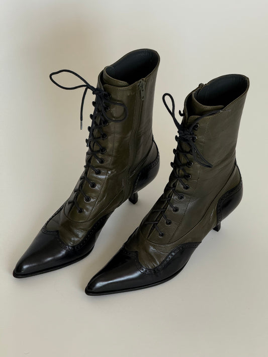Miu Miu Green Whipstitch Trim Boots (IT / US6-6.5)