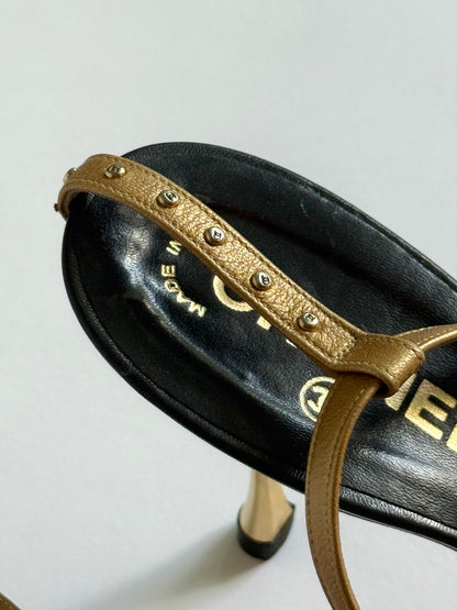 CHANEL 2001 Gold Sandals (IT39 / US8-8.5)