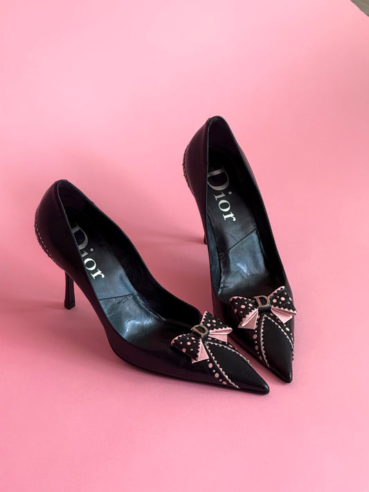 Christian Dior Pink Bow Leather Pumps (IT38 / US8-8.5)