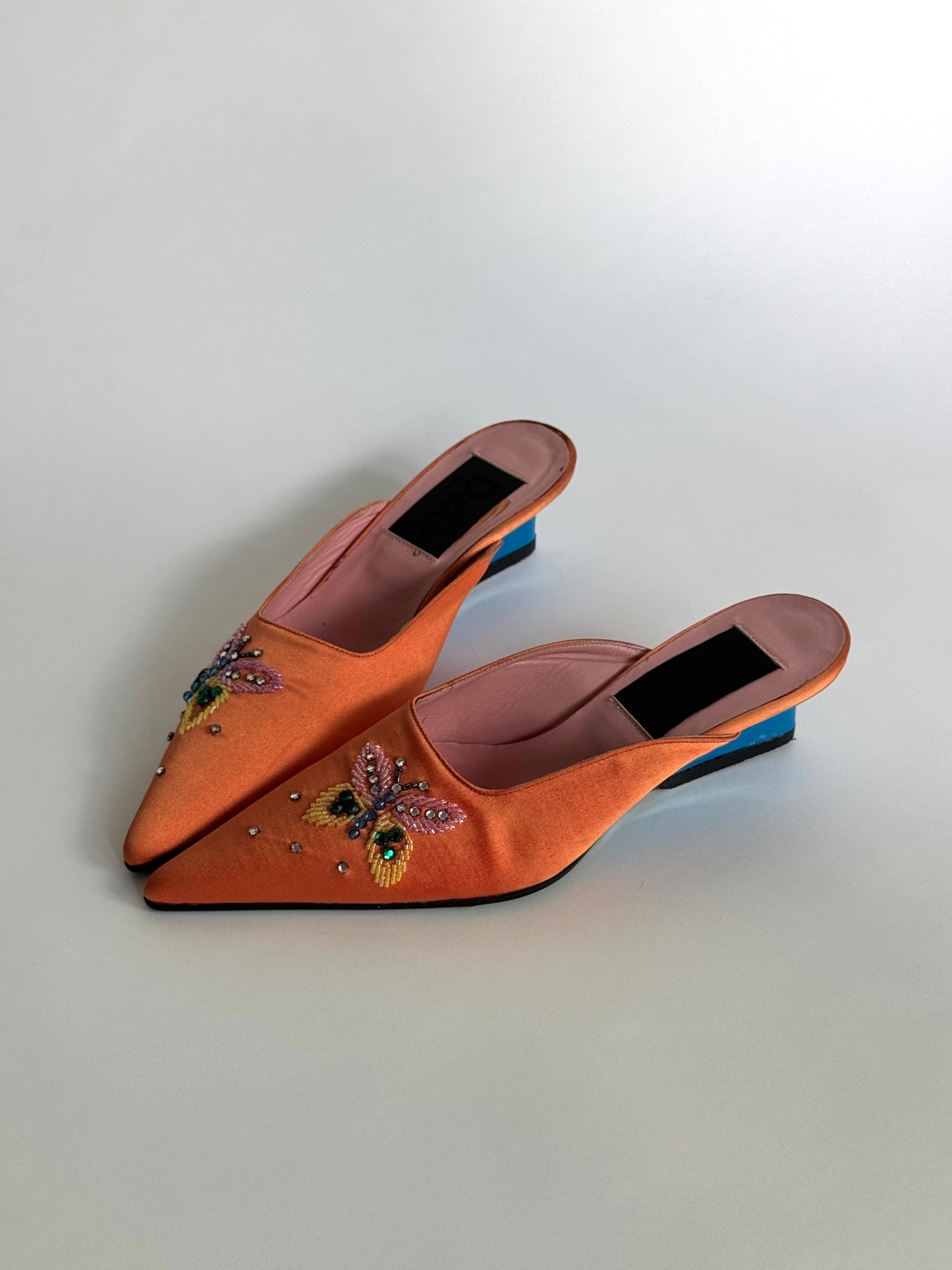 D&G Orange Satin Beaded Butterfly Mules (IT37 / US5.5-6)