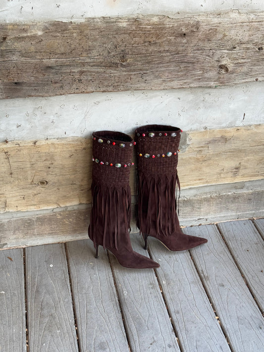 Jimmy Choo Brown Suede Fringe Boots (IT40 / US9-9.5)