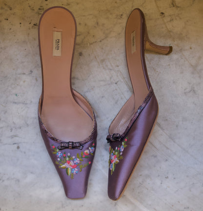 Prada Satin Embroidered Mules (IT41 / US9.5-10)