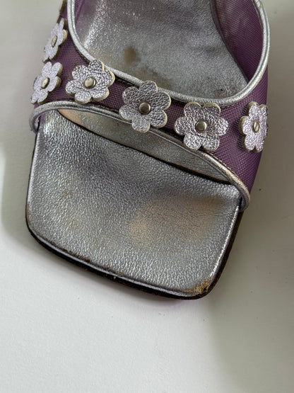FW1999 Miu Miu Metallic Purple Mesh Floral Sandals (IT37.5 / US7-7.5)