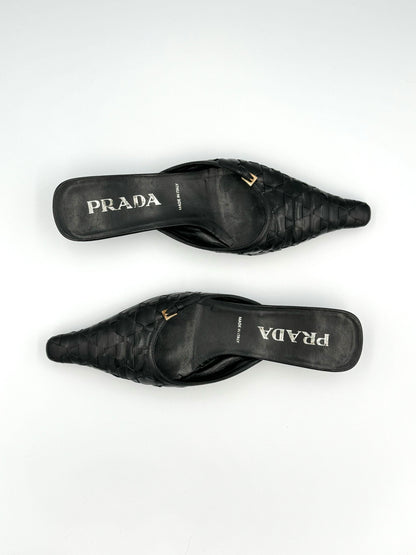 1999 Prada Black Leather Mules (IT36 / US5.5-6)