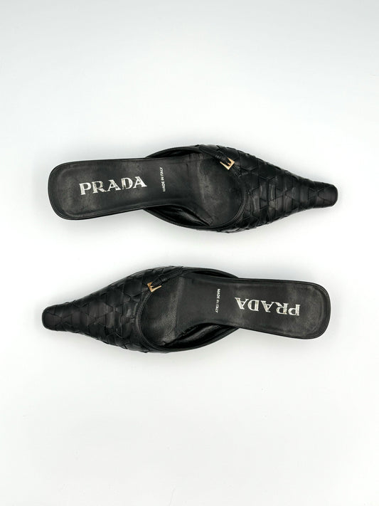 1999 Prada Black Leather Mules (IT36 / US5.5-6)
