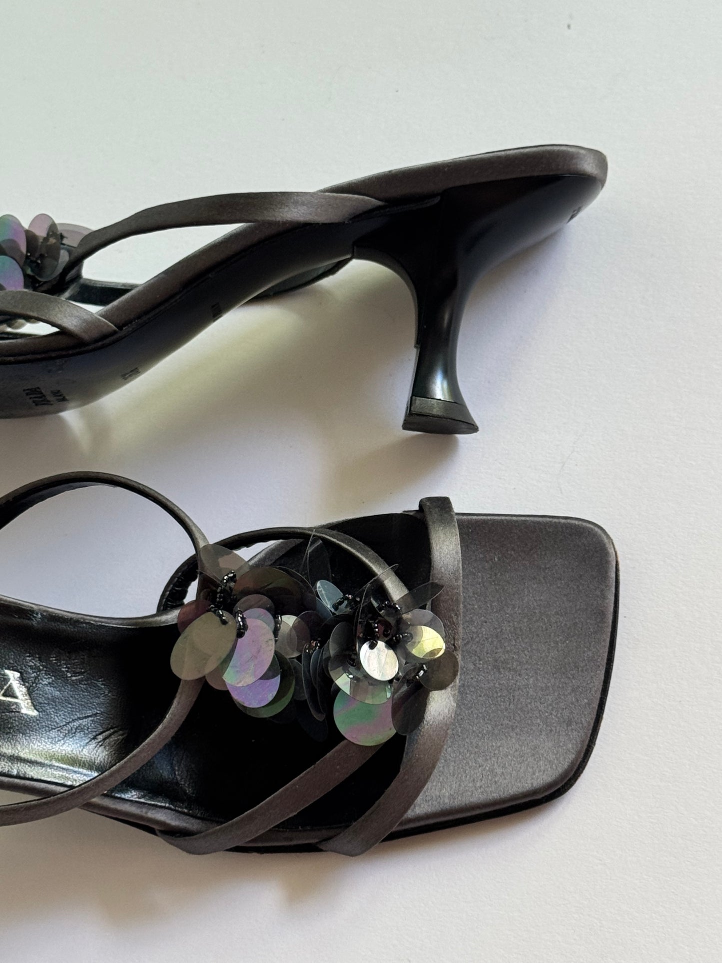 Prada Grey Satin Sequin Slides (IT36.5 / US6-6.5)