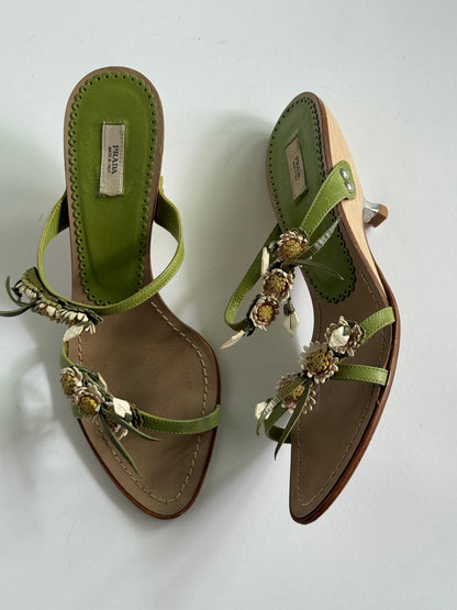 Prada Green Flower Sandals (IT38.5 / US8-8.5)
