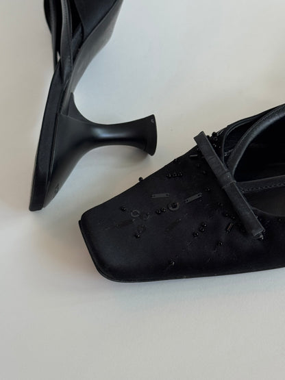Prada Satin Beaded Black Bow Mules (IT37 / US6-6.5)