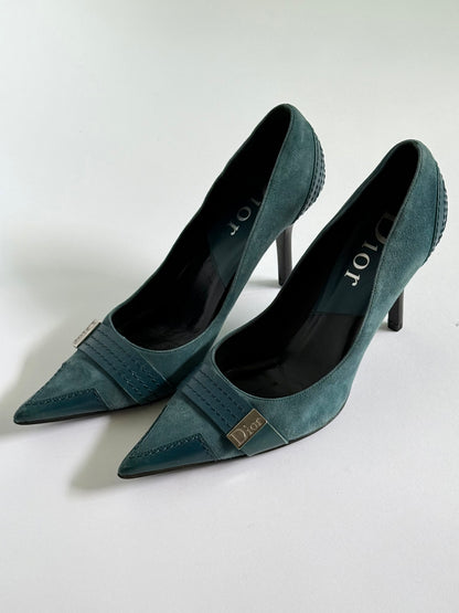 Christian Dior Teal Suede Whipstitch Trim Pumps (IT39.5 / US8.5-9)