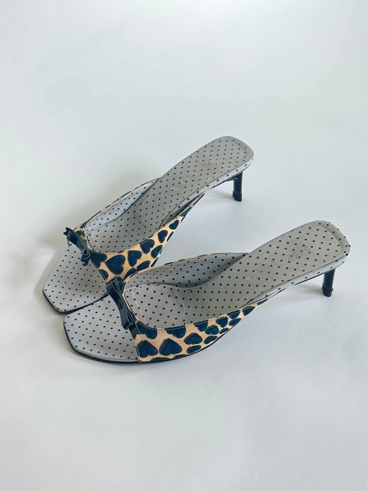 SS2000 Prada Canvas Blue Heart Bow Slides (IT38.5 / US8-8.5)