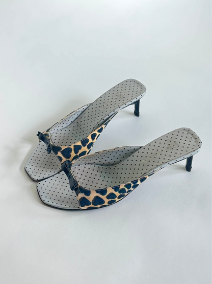 SS2000 Prada Canvas Blue Heart Bow Slides (IT38.5 / US8-8.5)