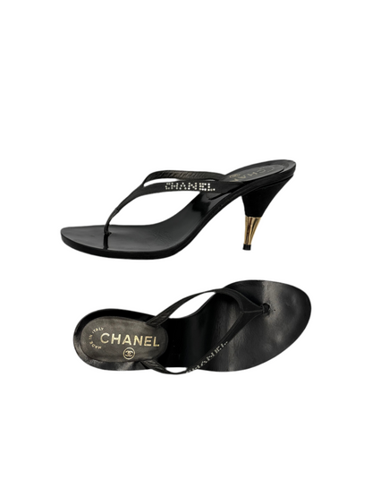 Vintage CHANEL 2003 Black Rhinestone Sandals (IT37 / US6.5)