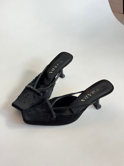 Prada Satin Beaded Black Bow Mules (IT37 / US6-6.5)