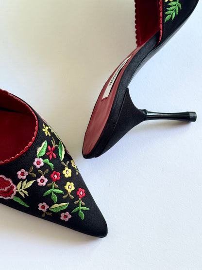 Moschino Satin Floral Embroidered Mules (IT41 / US9-9.5)