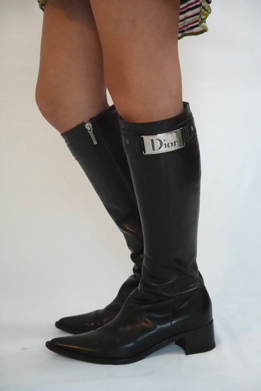 Vintage 2000s Christian Dior Galliano Era Black Pointed-Toe Boot (IT37 / US6.5)