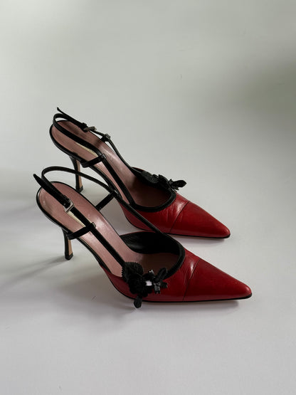 Prada Floral Accent Red Slingbacks (IT36 / US5.5-6)